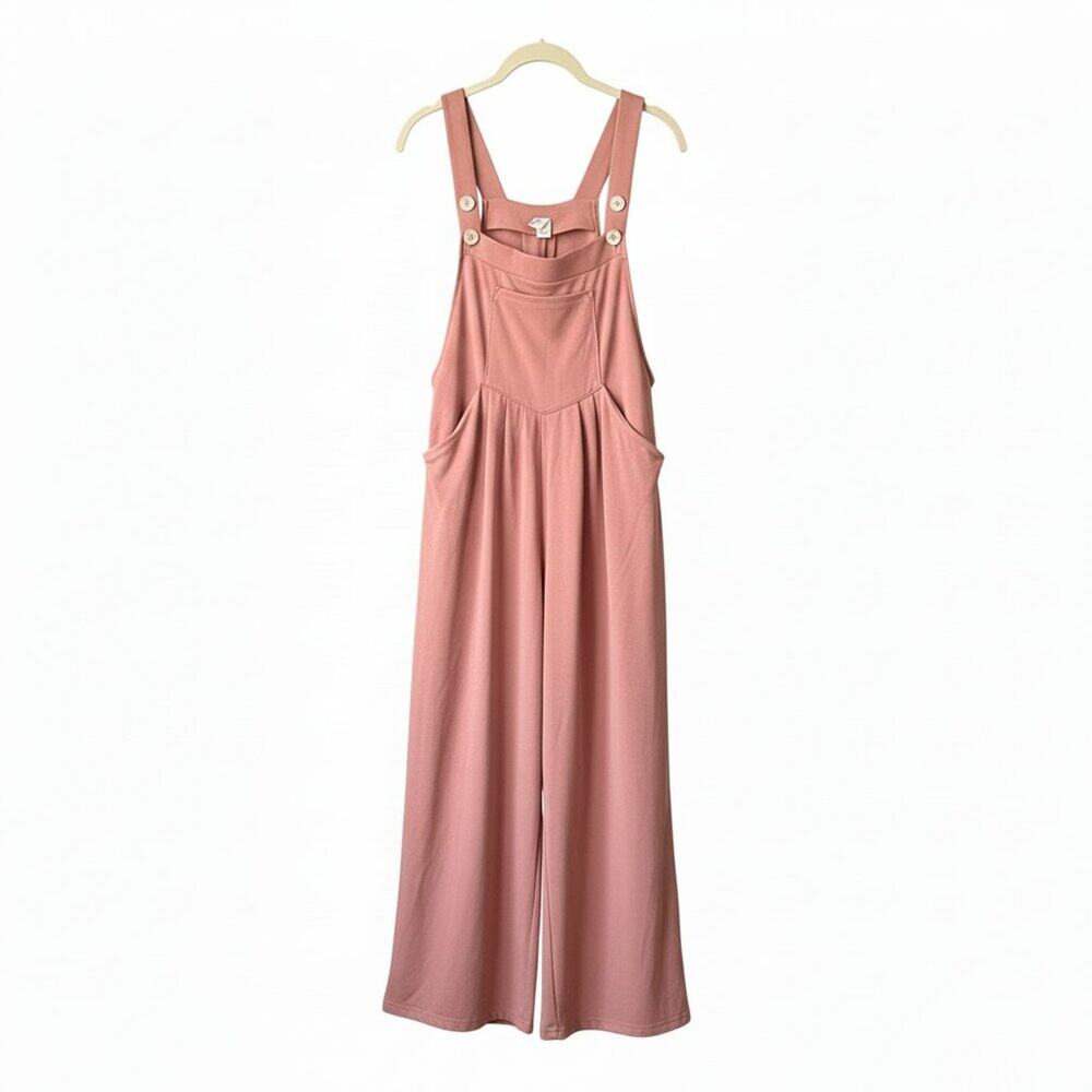 Halara Adjustable Strap Button Multiple Pockets Waffle Casual Overalls Rose Tan - Picture 2 of 4